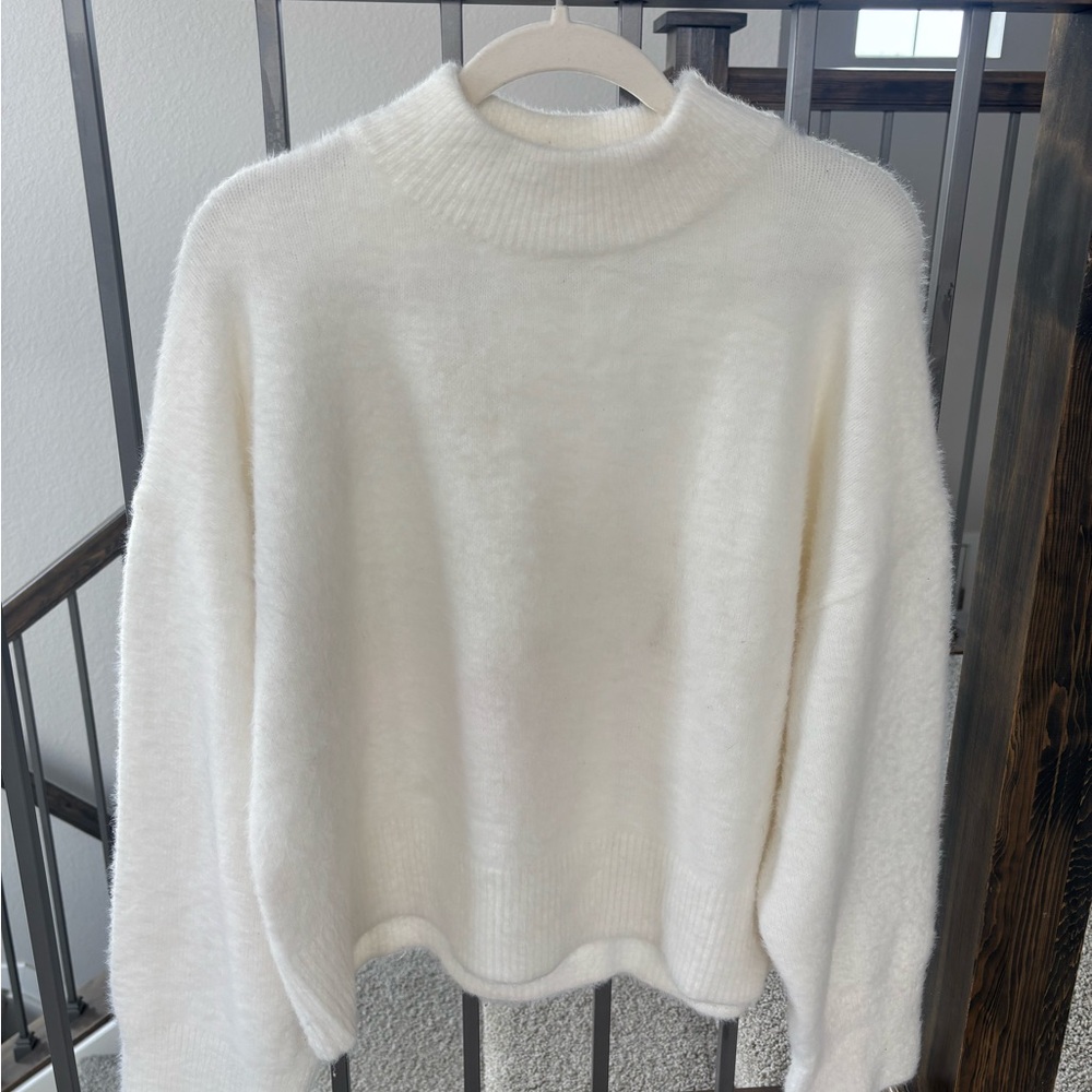 H&M White Fuzzy Sweater